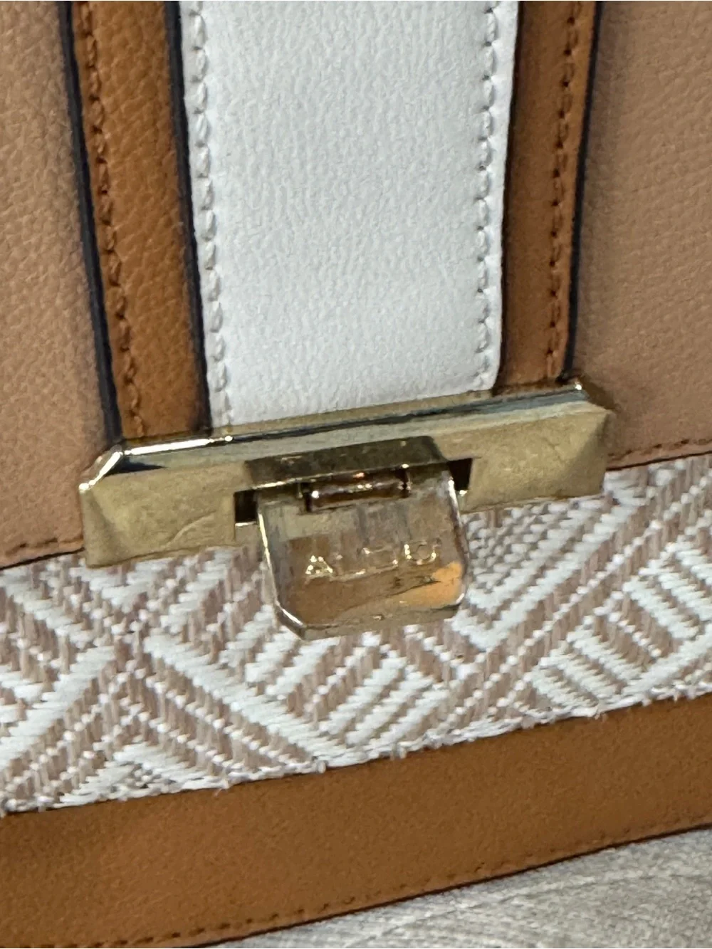Aldo Tan and White Top-Handle Satchel